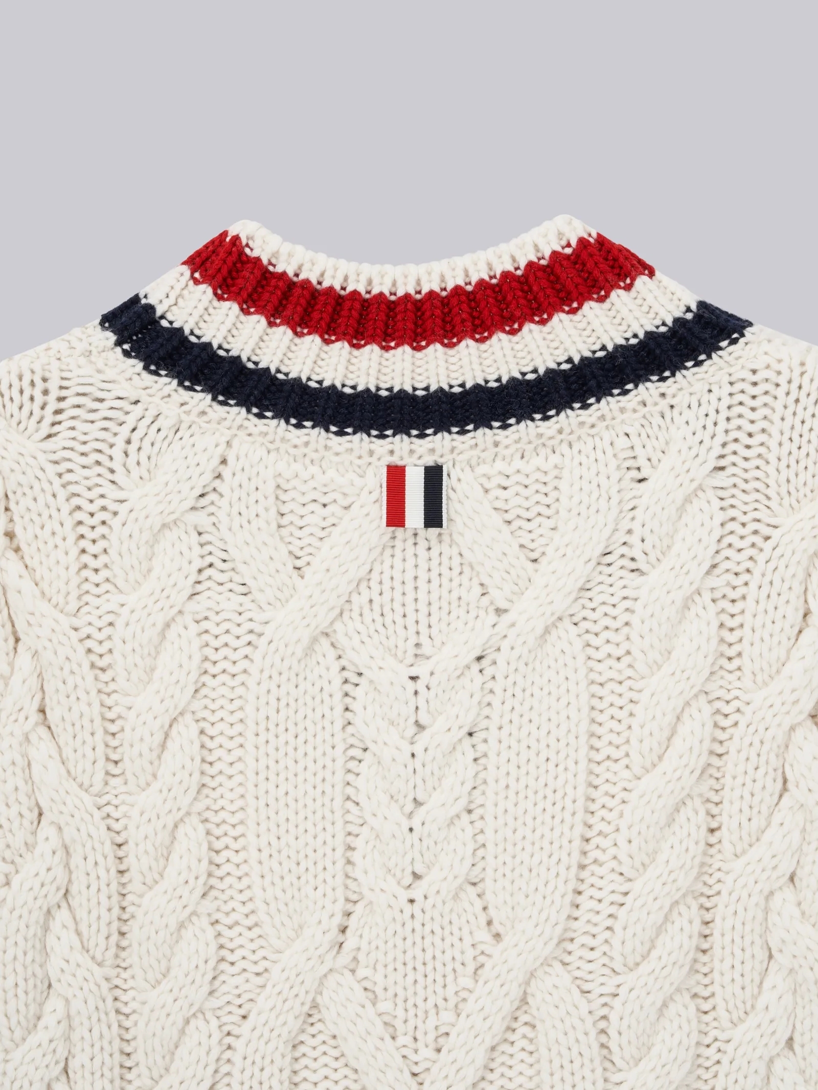 ODM TB Classic Cable-Knit V-Neck Sweater with Signature Stripes