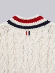 ODM TB Classic Cable-Knit V-Neck Sweater with Signature Stripes