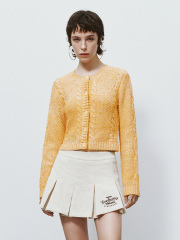 Factory  Soft Yellow Elegant Cropped Knit Cardigan