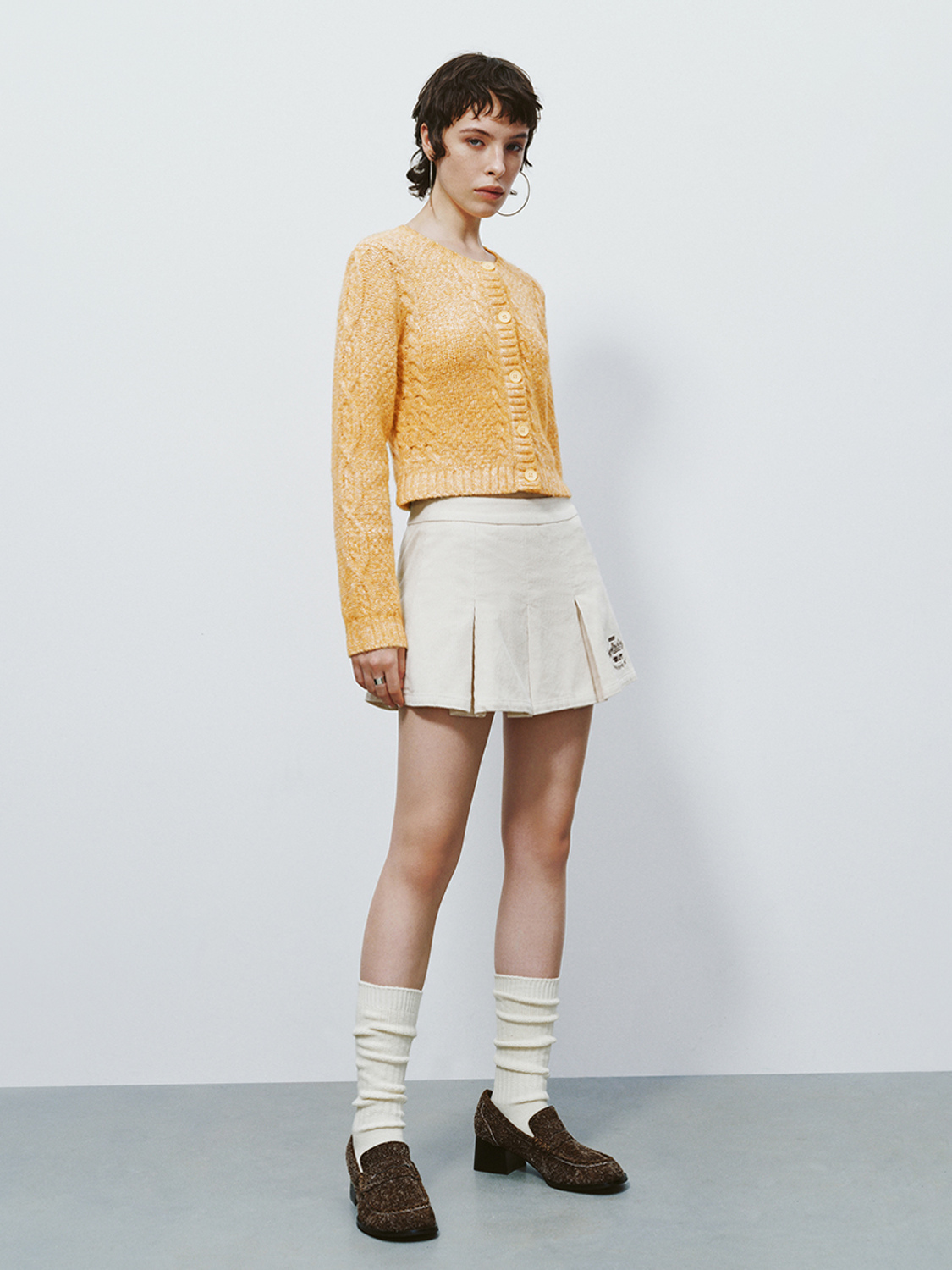 Factory  Soft Yellow Elegant Cropped Knit Cardigan
