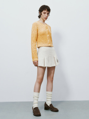 Factory  Soft Yellow Elegant Cropped Knit Cardigan