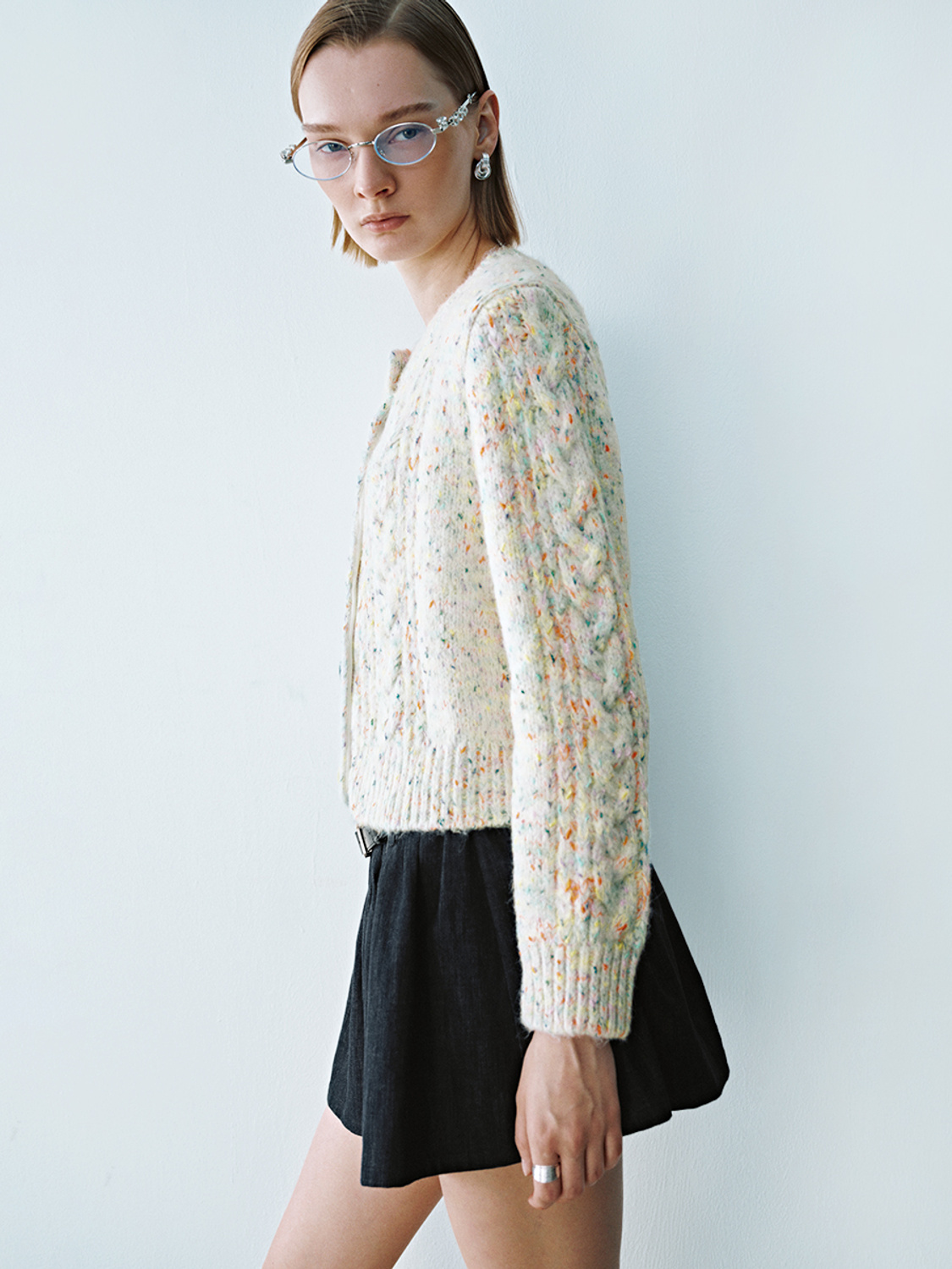 Custom Multicolor Speckled Vibrant Button Detail Knit Cardigan