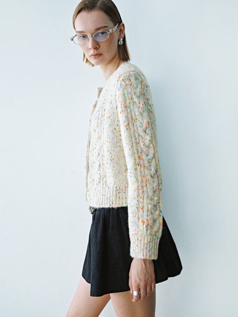 Custom Multicolor Speckled Vibrant Button Detail Knit Cardigan