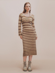 ODM Elegant Maillard Striped Knit Dress