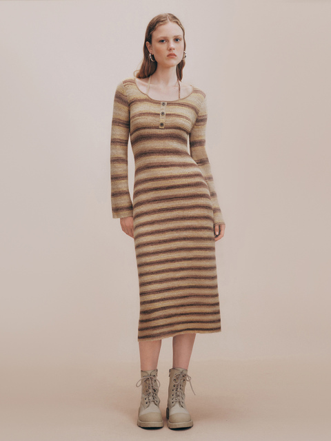 ODM Elegant Maillard Striped Knit Dress