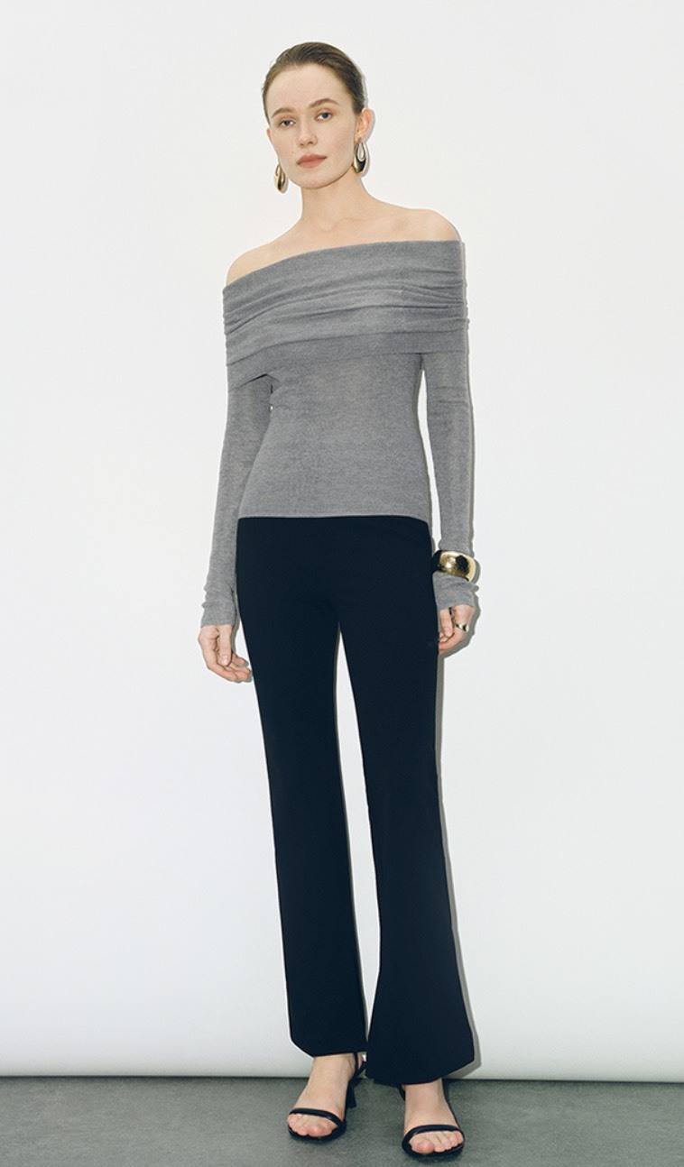 ODM Off-Shoulder Slim-Fit  Grey Sweater Top