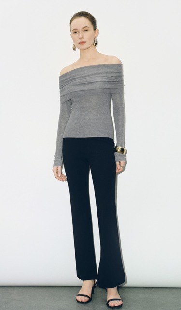 ODM Off-Shoulder Slim-Fit  Grey Sweater Top