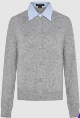 Factory Classic Grey Cardigan with Detachable Blue Striped Collar