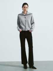 Wholesale High stand collar Cozy Grey Button-Up Cardigan with Collar Detail