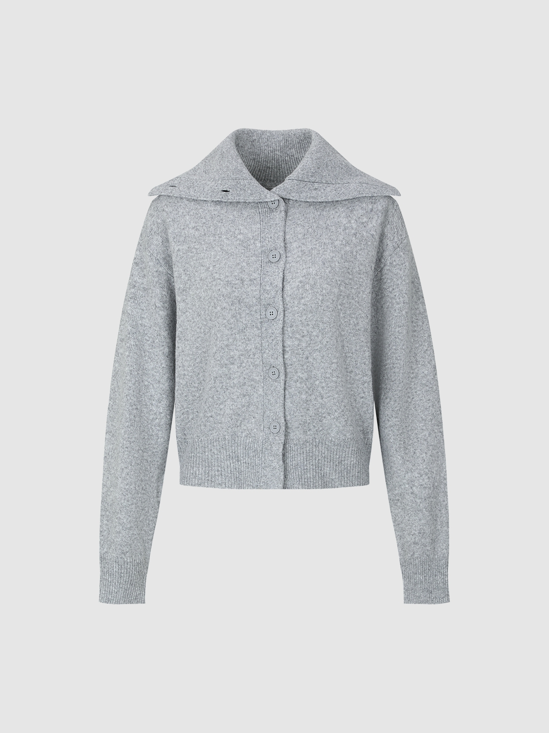 Wholesale High stand collar Cozy Grey Button-Up Cardigan with Collar Detail