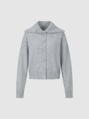 Wholesale High stand collar Cozy Grey Button-Up Cardigan with Collar Detail