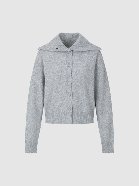 Wholesale High stand collar Cozy Grey Button-Up Cardigan with Collar Detail