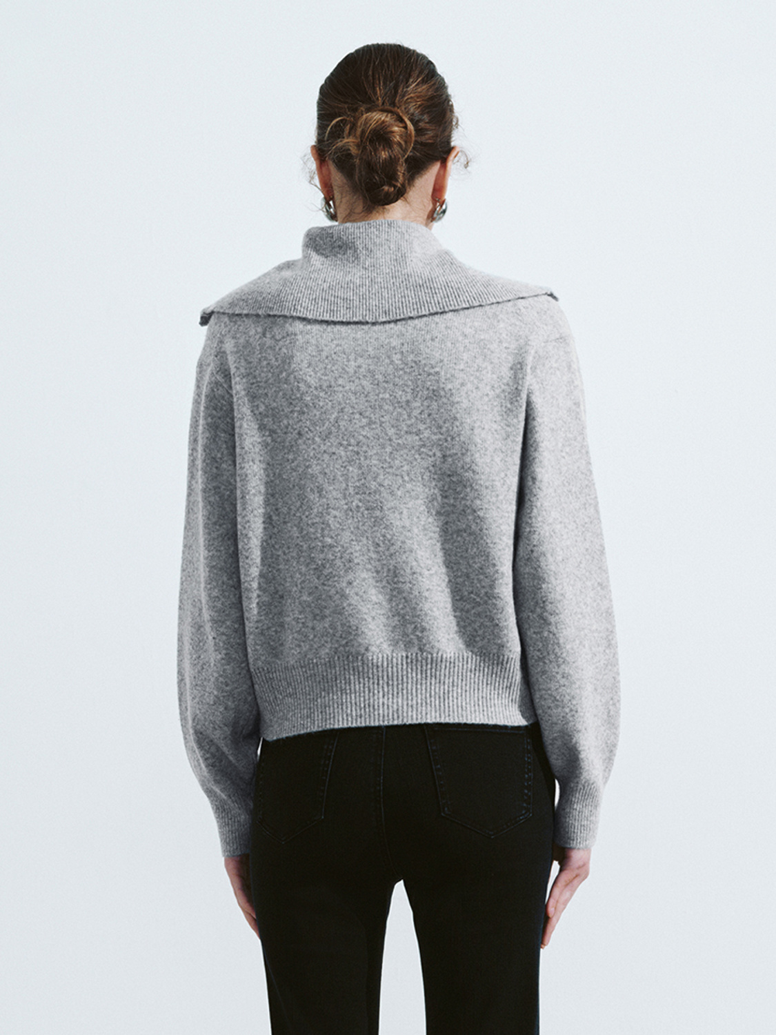 Wholesale High stand collar Cozy Grey Button-Up Cardigan with Collar Detail