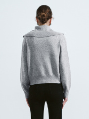Wholesale High stand collar Cozy Grey Button-Up Cardigan with Collar Detail
