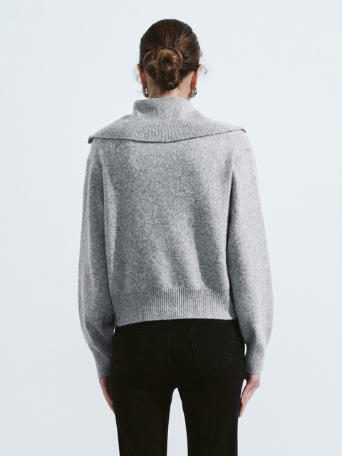 Wholesale High stand collar Cozy Grey Button-Up Cardigan with Collar Detail