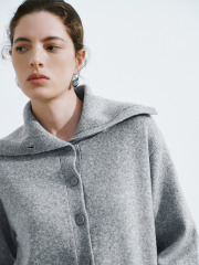 Wholesale High stand collar Cozy Grey Button-Up Cardigan with Collar Detail