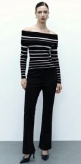 Custom Off-Shoulder Striped Knit Black & White Sweater Top