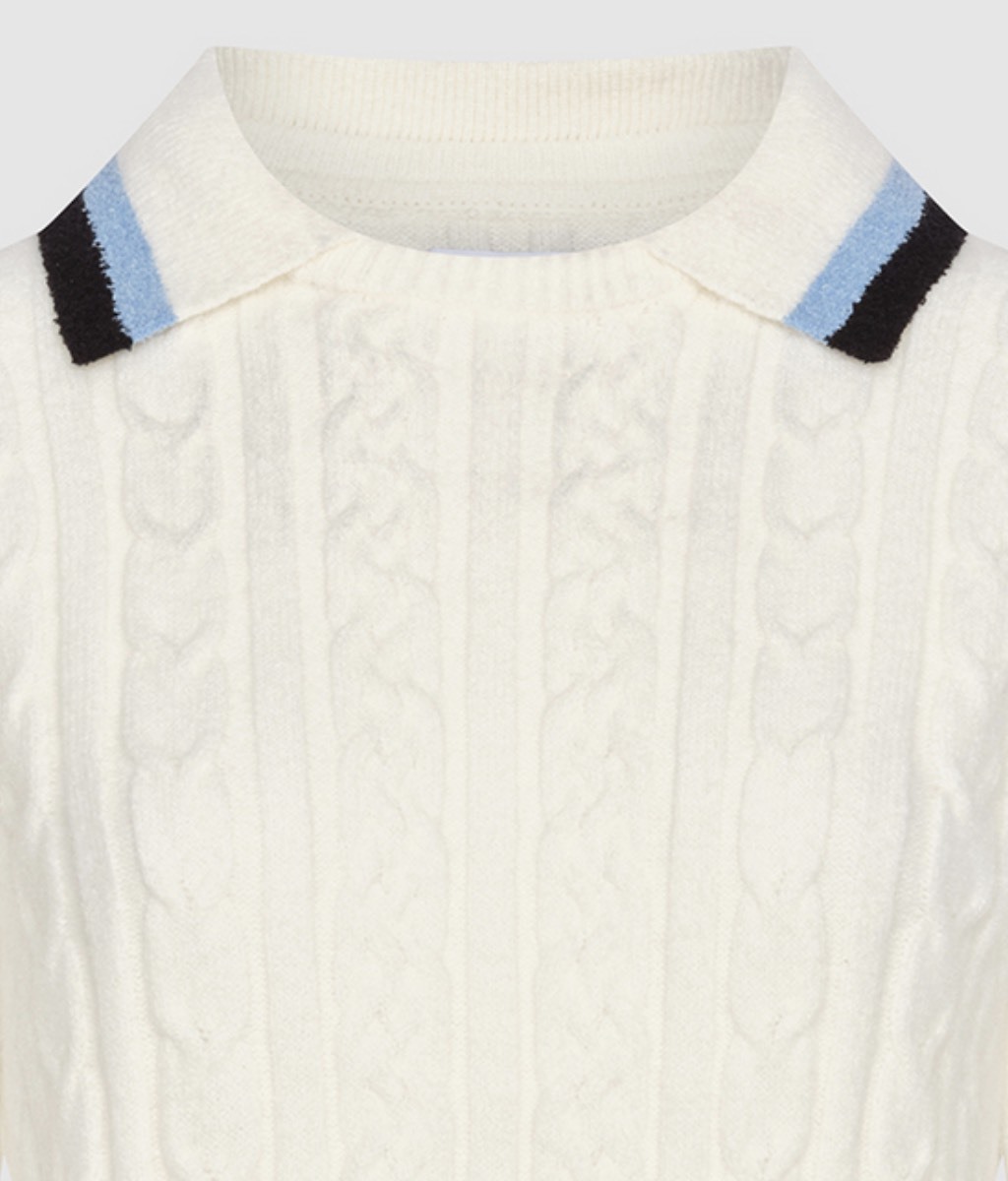 ODM Women's Cable-Knit Sweater with Contrasting Collar and Hem