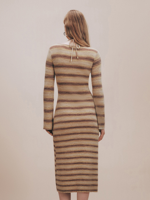 ODM Elegant Maillard Striped Knit Dress