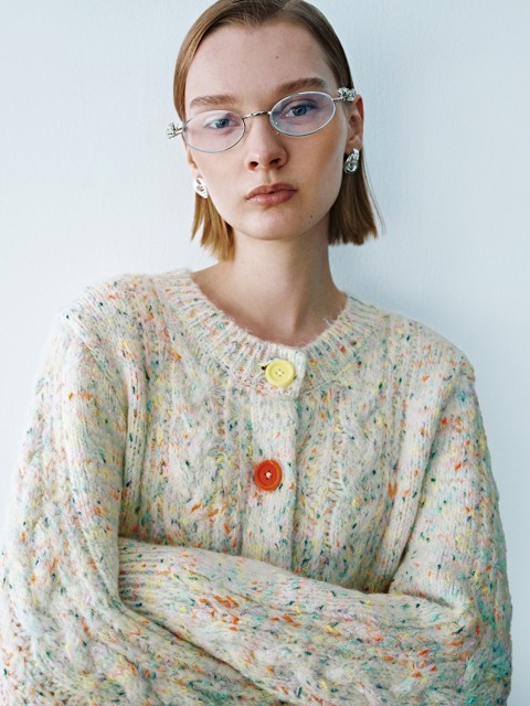 Custom Multicolor Speckled Vibrant Button Detail Knit Cardigan