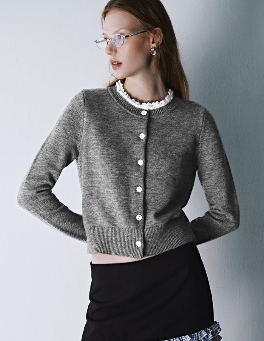 Factory Vintage-Inspired Grey Knit Cardigan