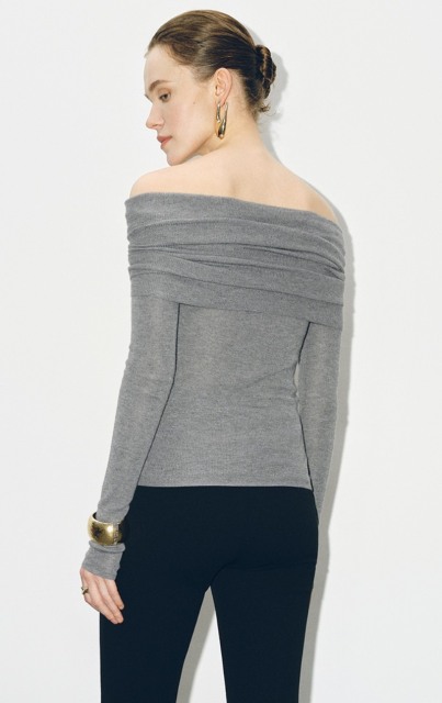 ODM Off-Shoulder Slim-Fit  Grey Sweater Top