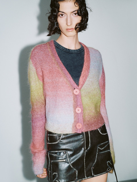 ODM Women's Multicolor Fuzzy Button-Down Cardigan