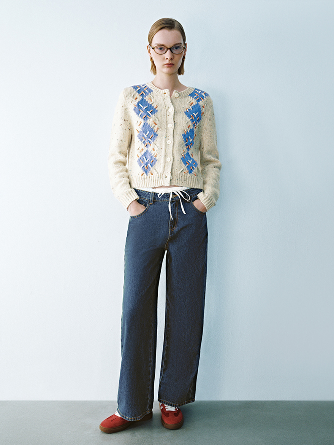 ODM Embroidered Button-Down Knit Floral Accents Cardigan