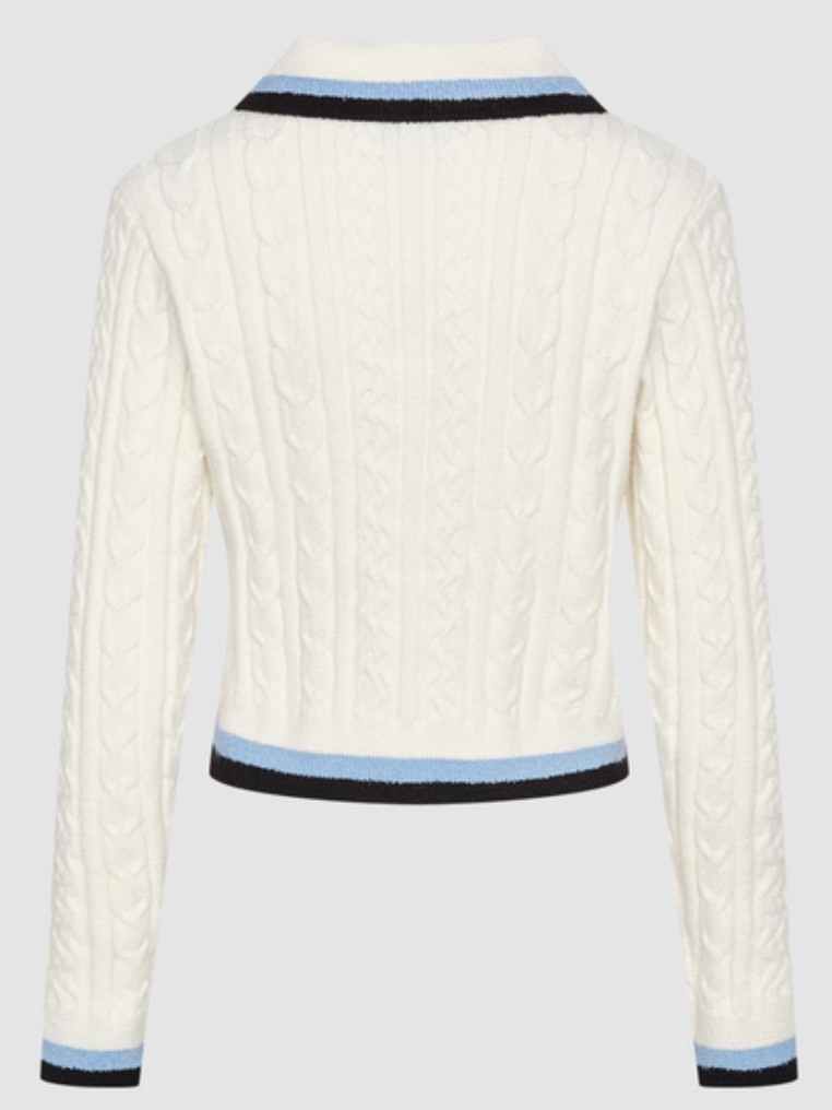 ODM Women's Cable-Knit Sweater with Contrasting Collar and Hem