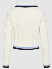 ODM Women's Cable-Knit Sweater with Contrasting Collar and Hem