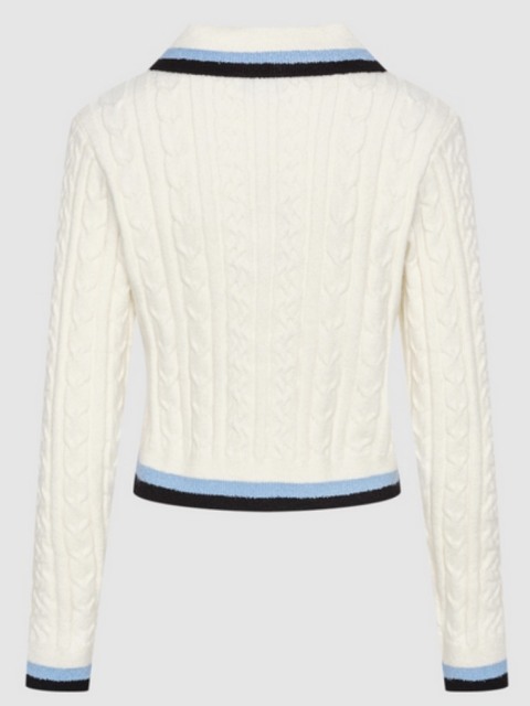 ODM Women's Cable-Knit Sweater with Contrasting Collar and Hem