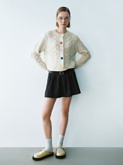 Custom Multicolor Speckled Vibrant Button Detail Knit Cardigan