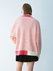 Custom Cozy Pink Gradient Cardigan in Contrasting Color Dopamine Style