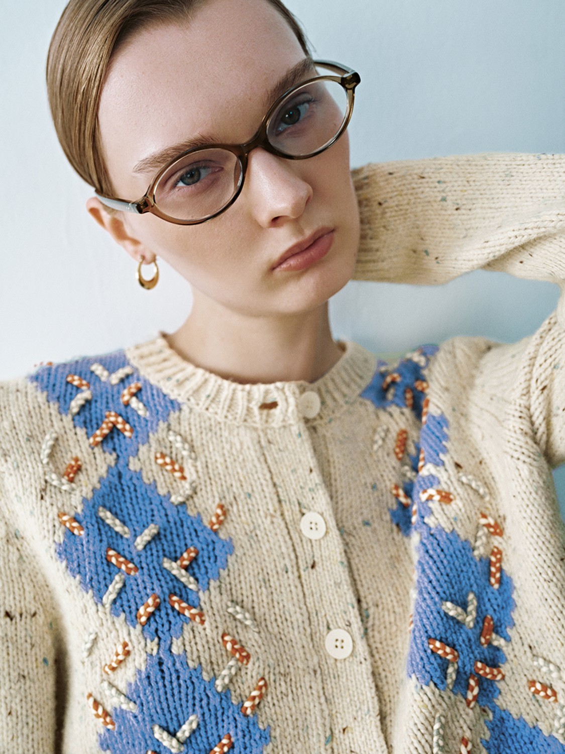 ODM Embroidered Button-Down Knit Floral Accents Cardigan