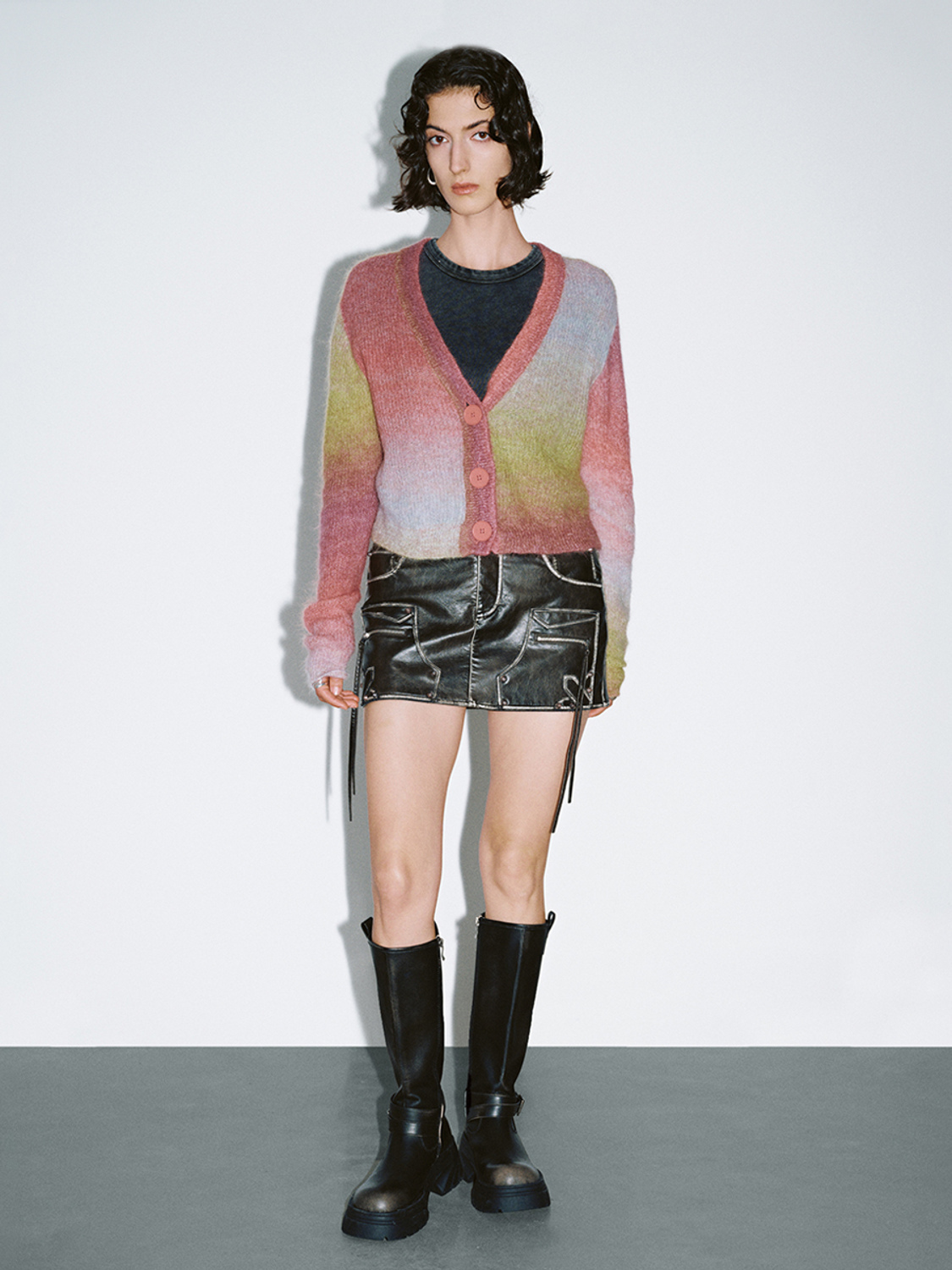 ODM Women's Multicolor Fuzzy Button-Down Cardigan