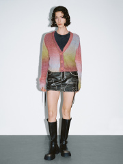 ODM Women's Multicolor Fuzzy Button-Down Cardigan