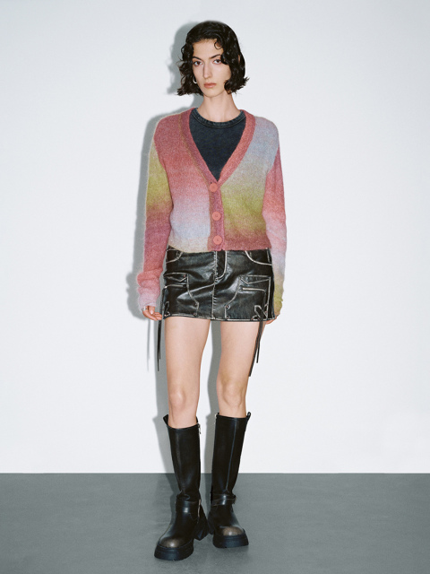 ODM Women's Multicolor Fuzzy Button-Down Cardigan