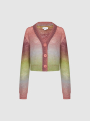 ODM Women's Multicolor Fuzzy Button-Down Cardigan