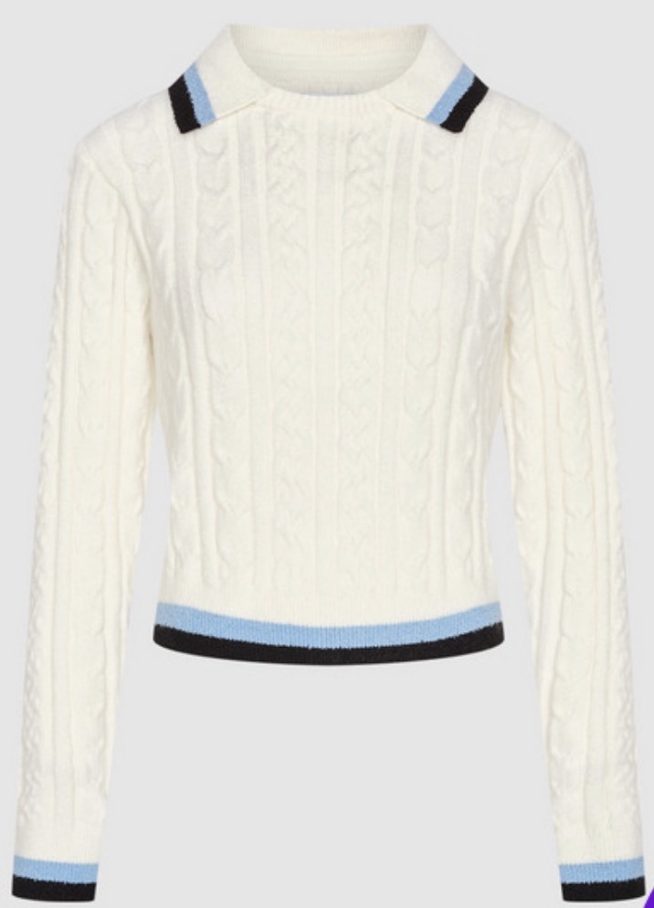 ODM Women's Cable-Knit Sweater with Contrasting Collar and Hem