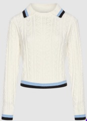 ODM Women's Cable-Knit Sweater with Contrasting Collar and Hem
