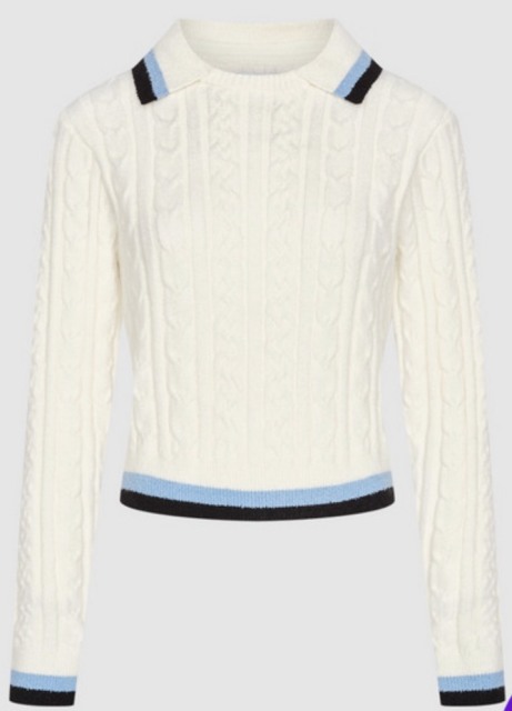 ODM Women's Cable-Knit Sweater with Contrasting Collar and Hem