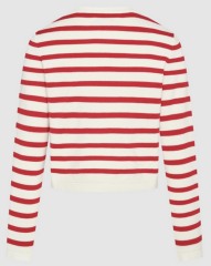 ODM Women's Striped Button-Up Red & White Cardigan