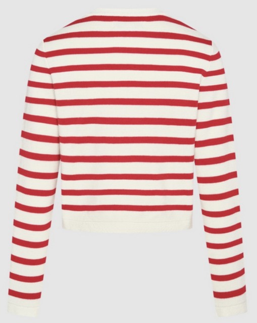 ODM Women's Striped Button-Up Red & White Cardigan