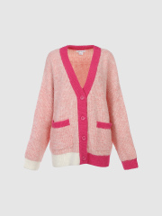 Custom Cozy Pink Gradient Cardigan in Contrasting Color Dopamine Style