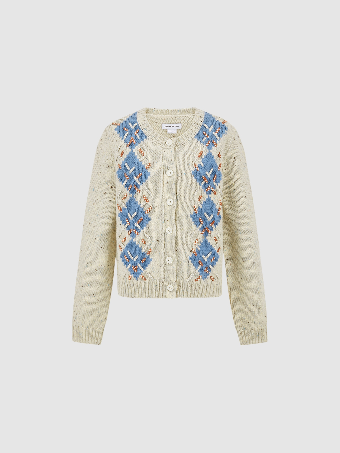 ODM Embroidered Button-Down Knit Floral Accents Cardigan