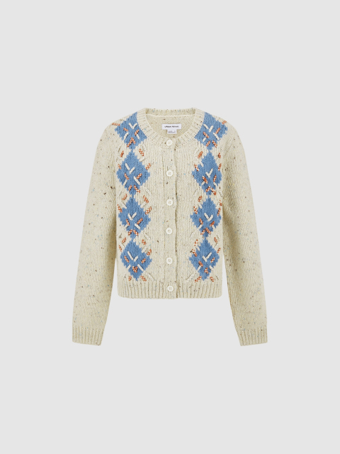 ODM Embroidered Button-Down Knit Floral Accents Cardigan
