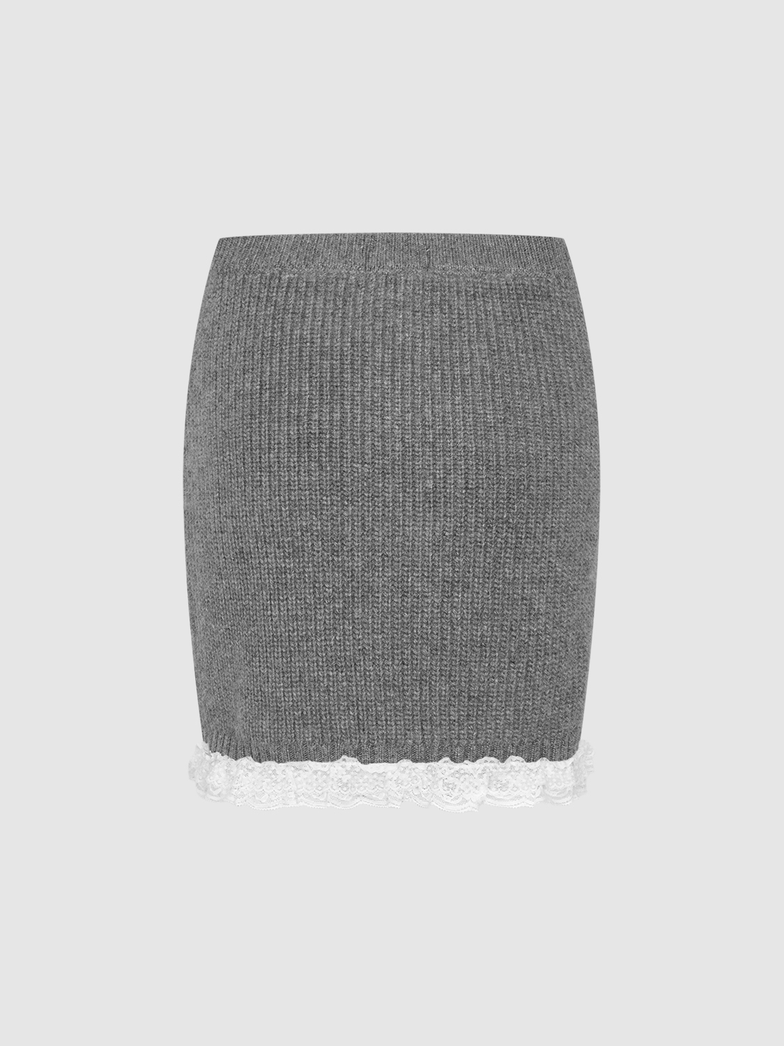 ODM Knitted Gray Lace Hem Mini Skirt