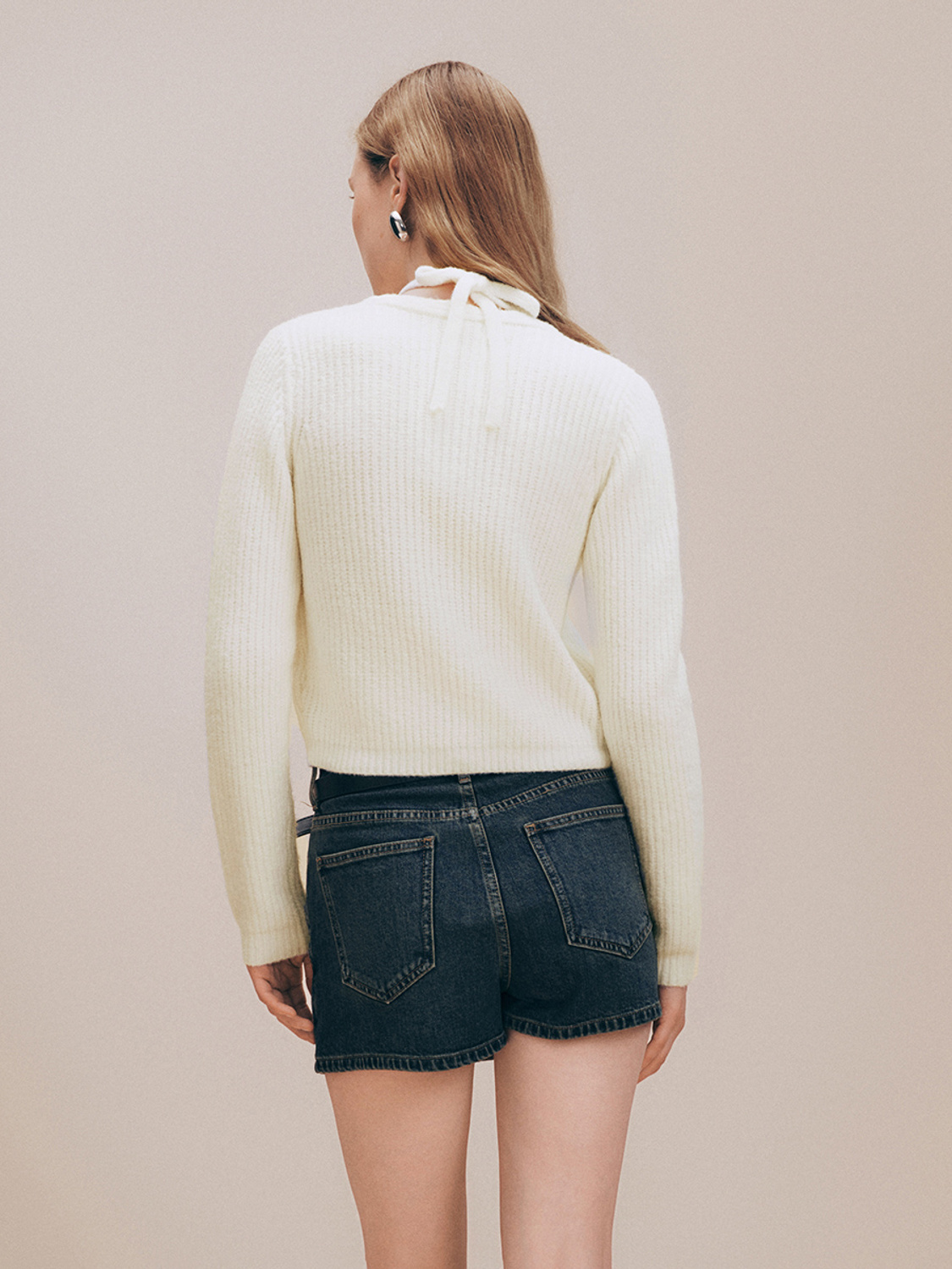 ODM Cropped White Denim Mini Skirt Set Knit Cardigan