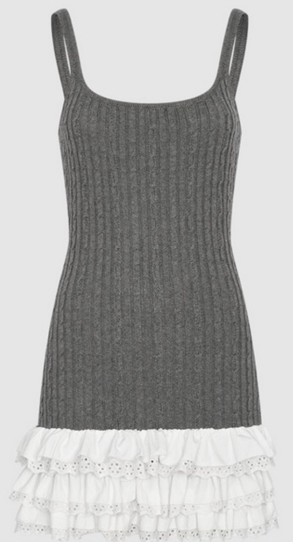 Wholesale Women's Ribbed Knit Dress with Tiered Ruffle Hem