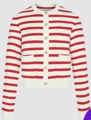 ODM Women's Striped Button-Up Red & White Cardigan